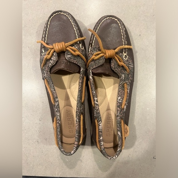 Sperry Topsider Boat Shoes Women’s Barrelfish 6 Brown Print Leather - Picture 1 of 5